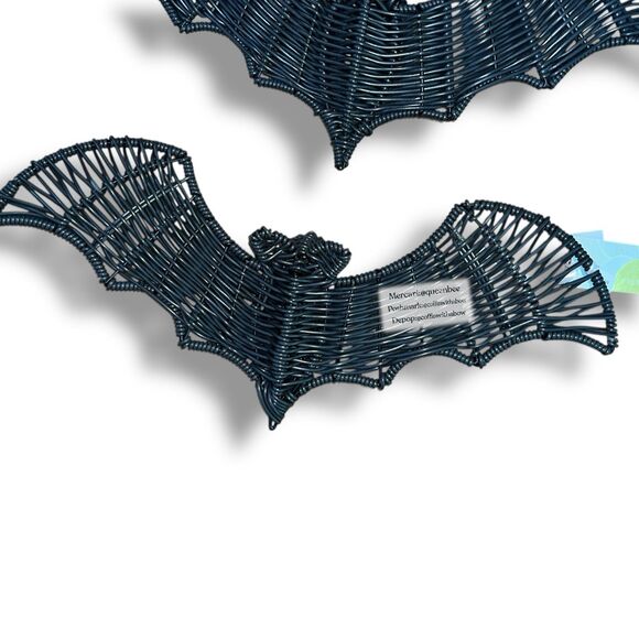 Black Wicker Bat Wall Décor Set of 3 Rattan Halloween - Picture 4 of 5